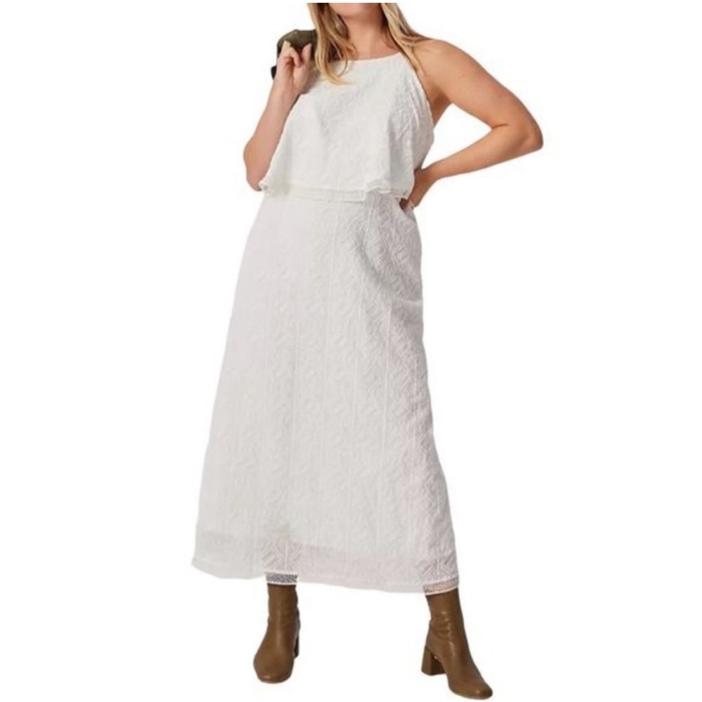 HP NWT Anthropologie Plus Size White Tiered Boho Lace Trim Maxi Dress - Size 16